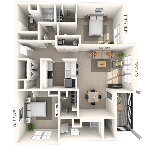 Floor plan Traditional 2x2 1141-1247 SF
