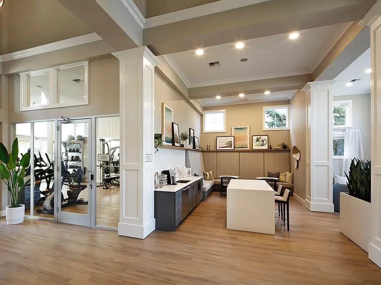 Lobby, resident lounge, and fitness center