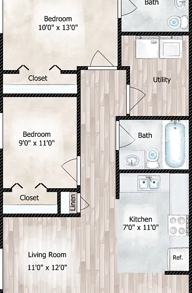 2 Bedroom Ranch Floorplan Diagram