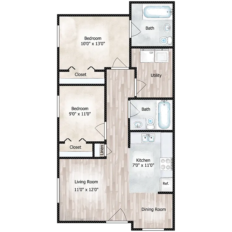 Floor plan 2 Bedroom Ranch