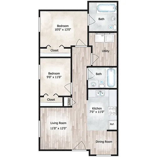 Floor plan 2 Bedroom Ranch