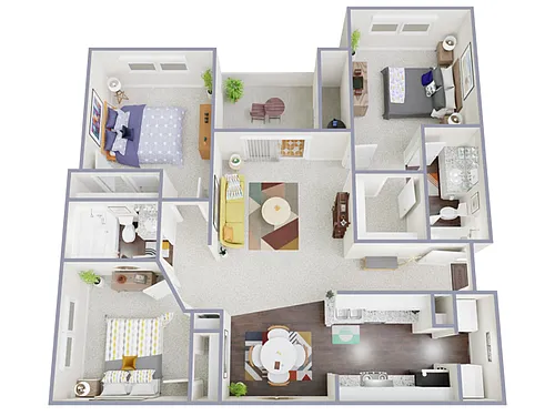 Floor plan 3 Bed, 2 Bath (60% Income Restricted)