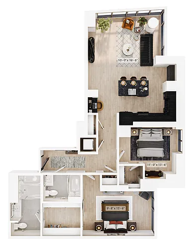 Floor plan 2 Bed/2 Bath-PH-B1