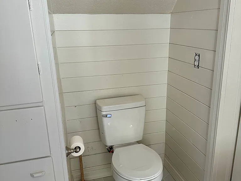 Adjacent toilet in renovated bathroom