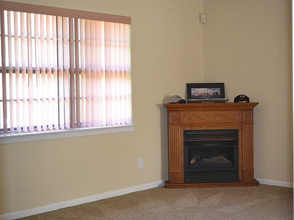 Living Room with New Carpet and Gas Fireplace