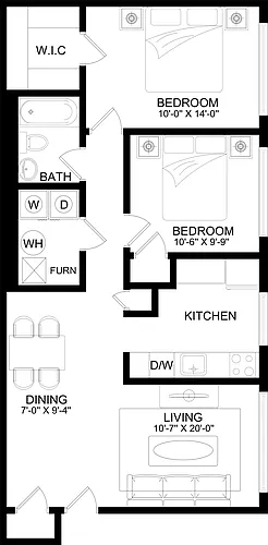 Floor plan 2 Bedroom 1 Bath