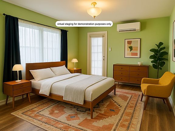 Bedroom staged for demonstration purposes