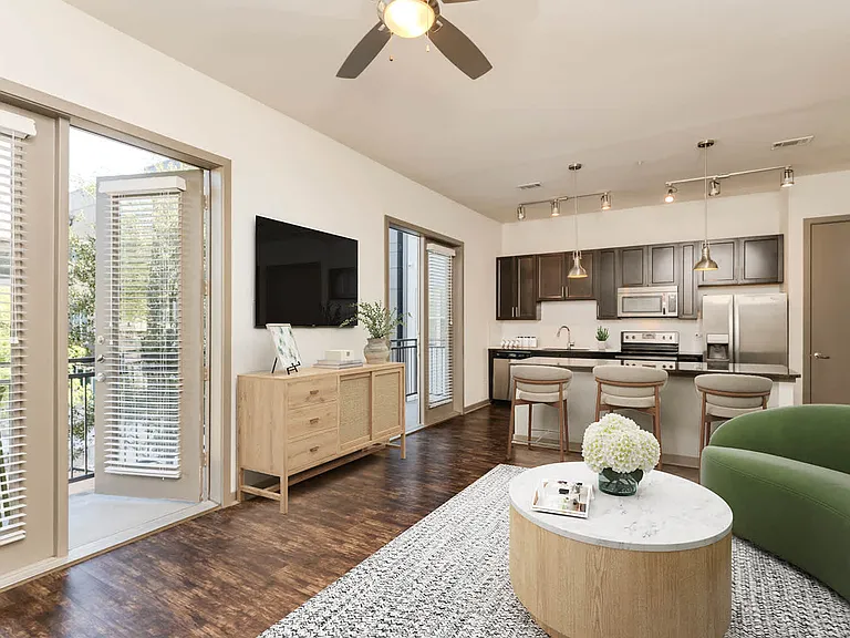 Living Area and Kitchen with Hard Surface Flooring