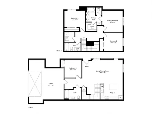 Floor plan 4 Bed 3 Bath- 1729 sq ft Townhome