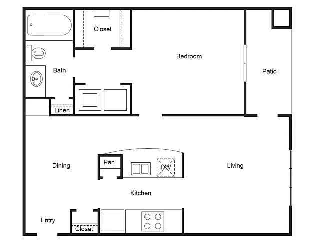 Floor plan 1 Bed, 1 Bath A