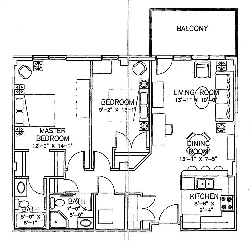 Floor plan 2 Bed 2 Bath A