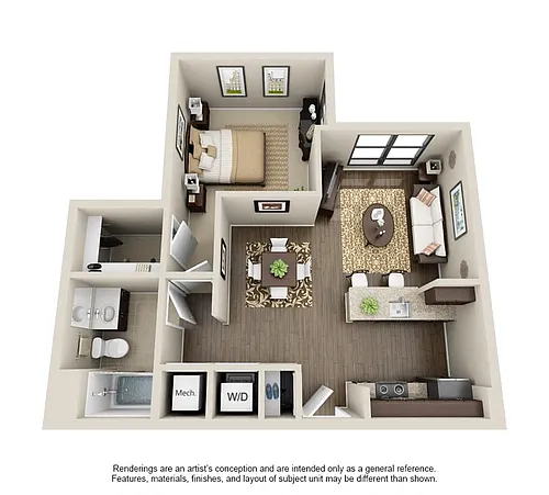 Floor plan 1 Bed 1Bath-Clearbrook