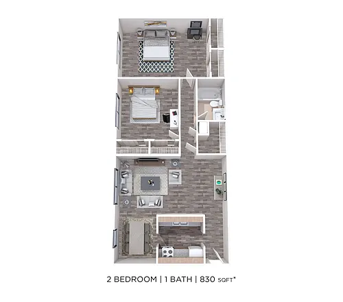 Floor plan Two Bedroom/One Bathroom-830 sq ft
