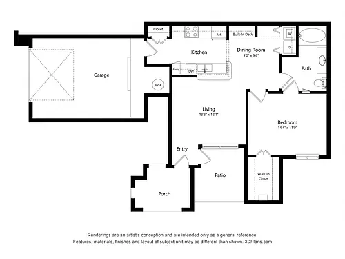 Floor plan One Bedroom Apartment - A3 (Wheelchair Accessible)