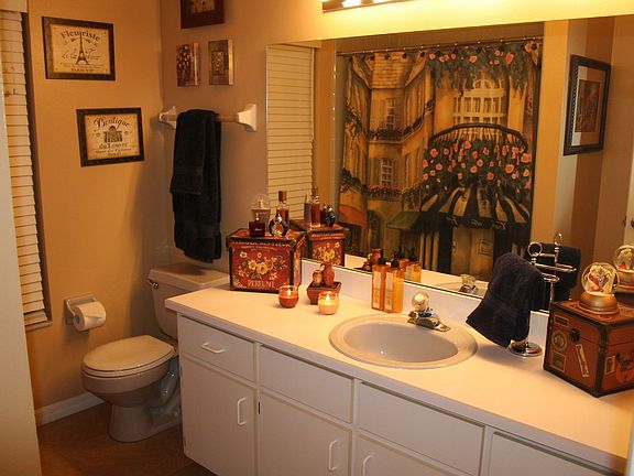 Lots of counterspace for all your stuff in this newly redecorated bathroom!