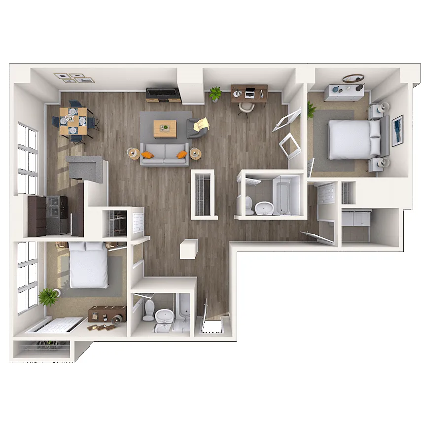 Floor plan Traditional 2x2 1365 SF