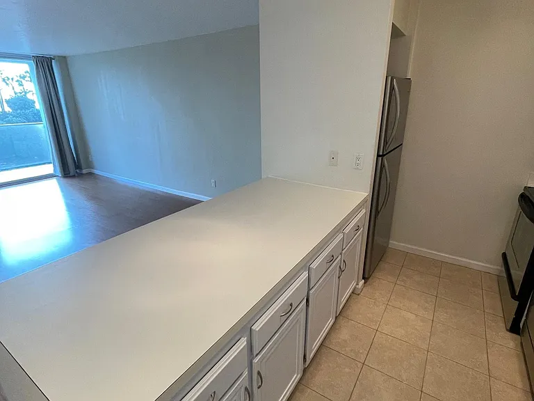 Kitchen area (stainless appliances and sink).