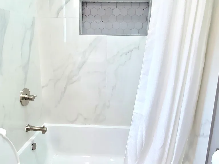 Totally remodeled Bathroom #2 with new tile flooring