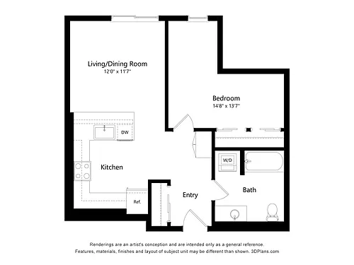 Floor plan 1 Bed 1 Bath N
