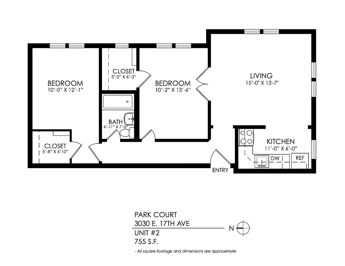 Floor plan 2-Bedroom-Hardwood