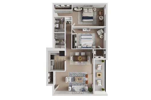 Floor plan 2 Bed, 2 Bath - Midrise