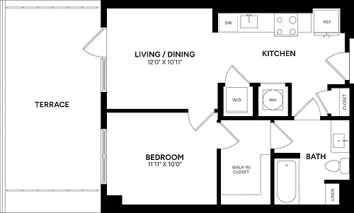 Floor plan 1 Bed/ 1 Bath-A03bP