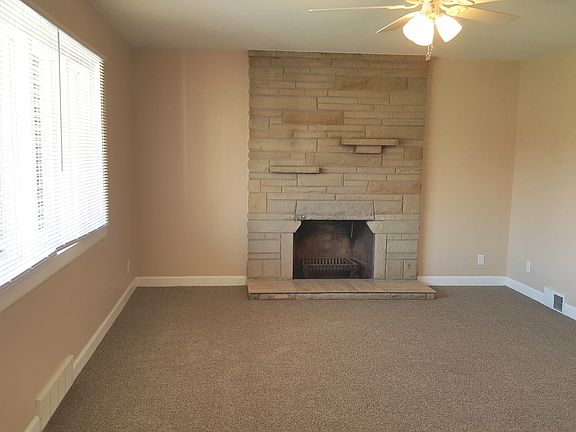 Wood burning stone fireplace