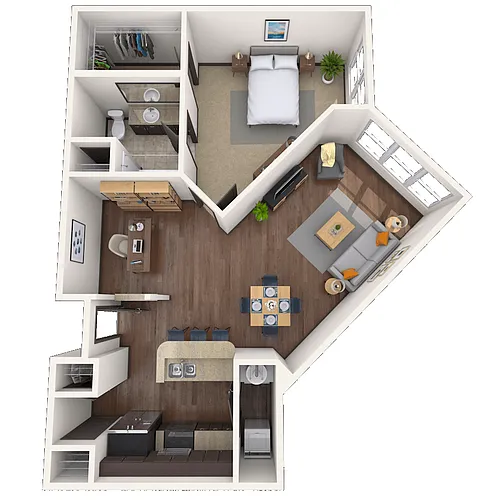 Floor plan Traditional 1x1 834 SF