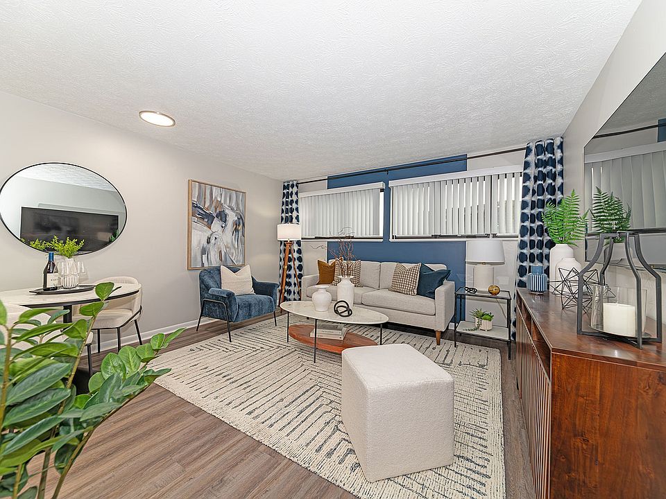 Spacious living room with hardwood-style flooring
