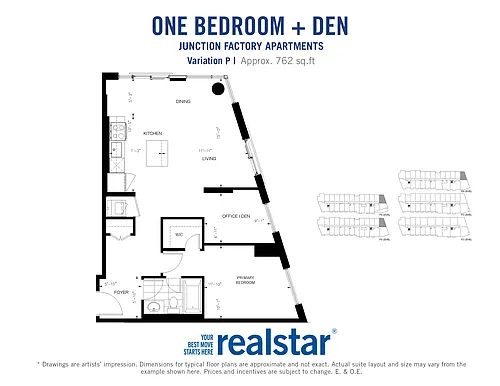 Floor plan 1 Bed Den 1 Bath P