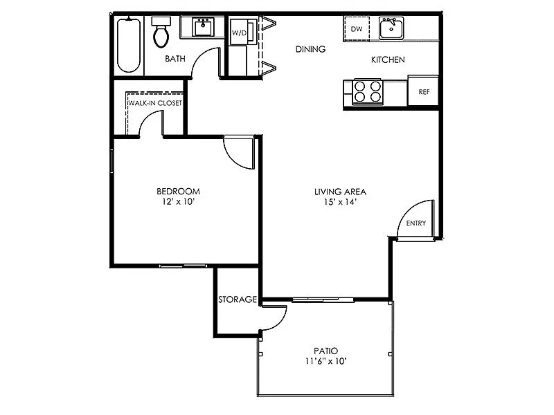 Floor plan 1 Bed and 1 Bath A1