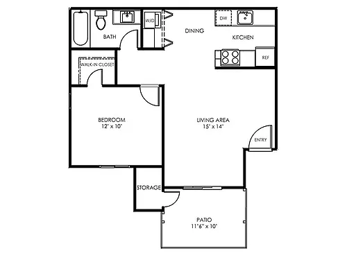 Floor plan 1 Bed and 1 Bath A1