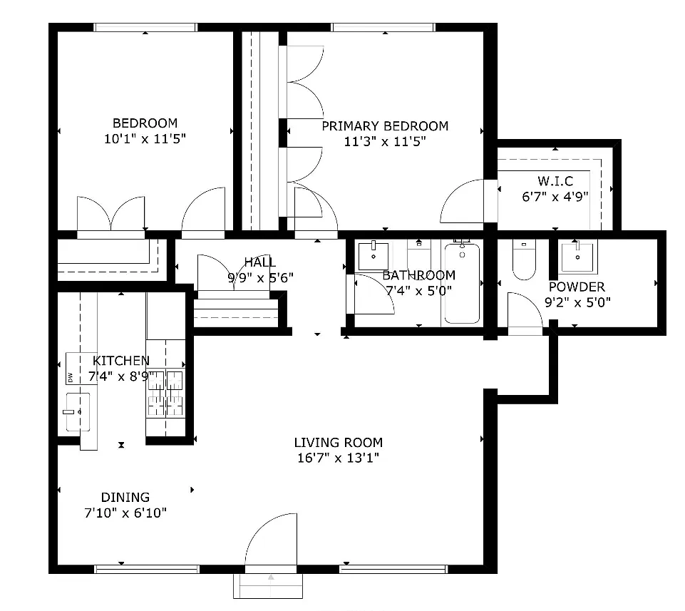 Floor plan 2 bedroom 1.5 bath