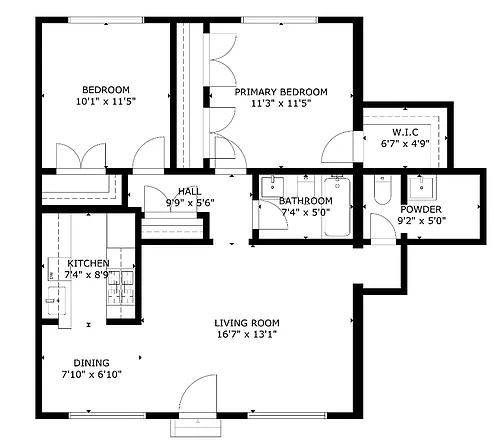 Floor plan 2 bedroom 1.5 bath