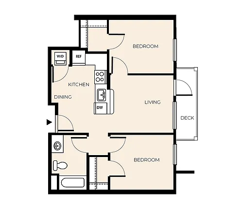 Floor plan 2 Bed 1 Bath (B3)