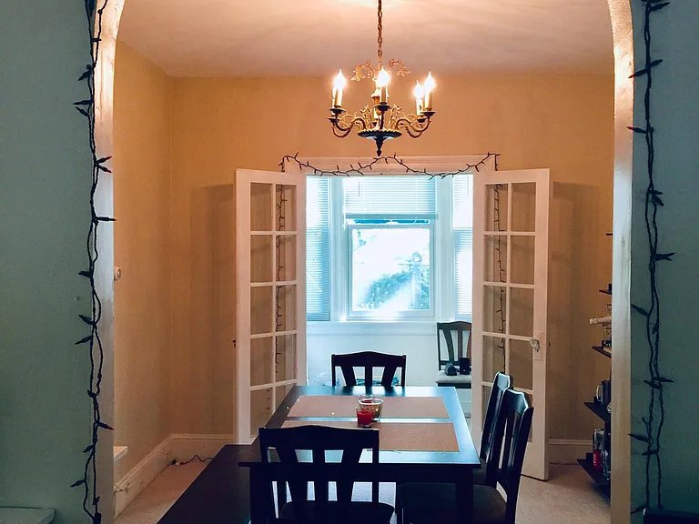 Dining room, arched entry.
French doors open to sunny home office