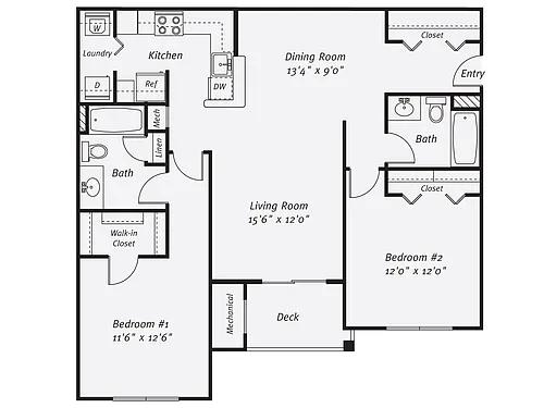 Floor plan 2 Bed/2 Bath-The Stewart