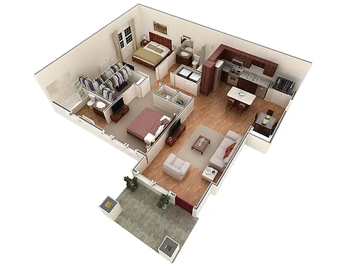 Floor plan 2 BR Designer Courtyard Garage