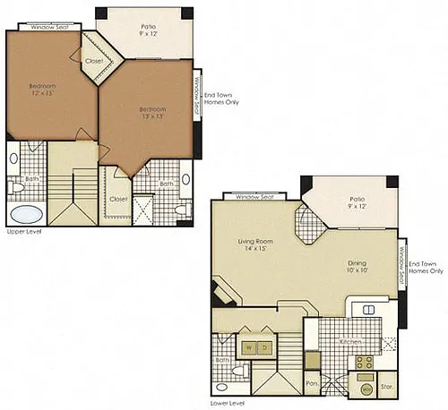 Floor plan Two Bedroom Townhome 1B3TAG-2B3TAG