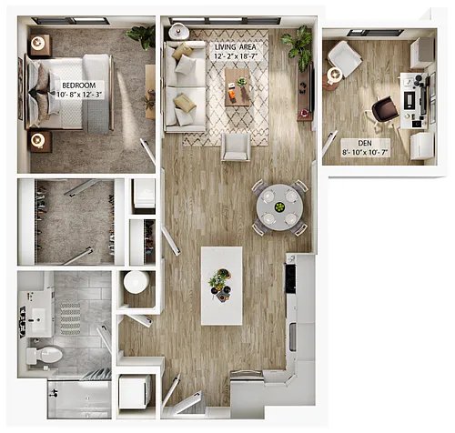 Floor plan 1 Bed/1 Bath Den-A1D
