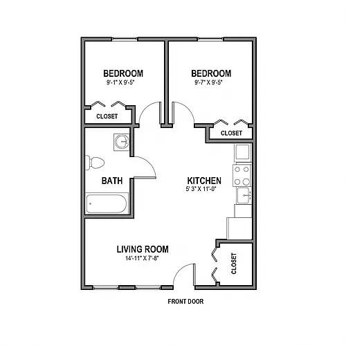Floor plan 3817 Dawson- 2 Bedroom (#102,103,105,106) | Univer