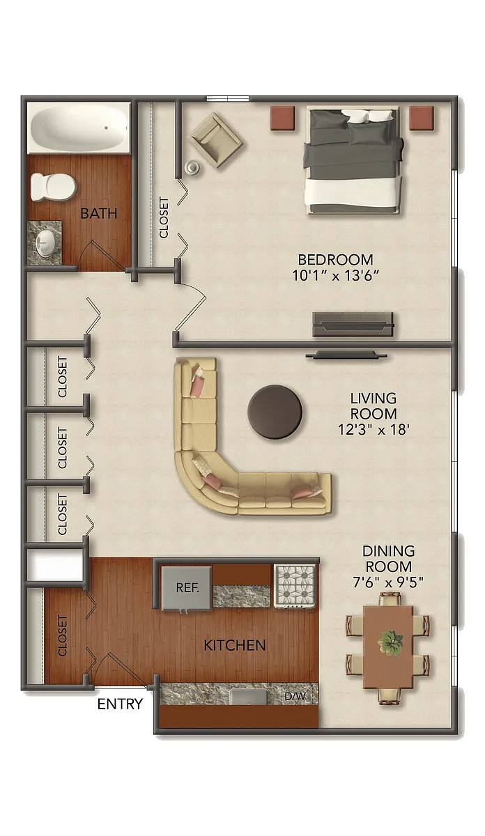 Floor plan 1 Bedroom, 1 Bathroom - Deluxe