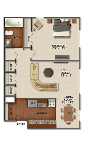 Floor plan 1 Bedroom, 1 Bathroom - Newly Renovated
