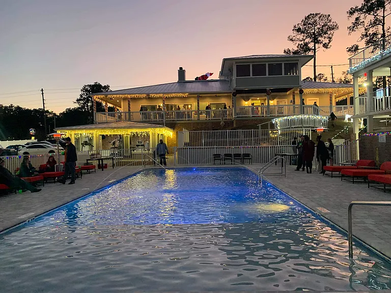 Night Pool View from Fireplace