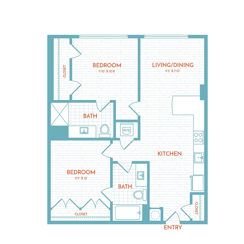 Floor plan E5 | 2 Bed | 2 Bath