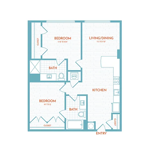 Floor plan E5 | 2 Bed | 2 Bath