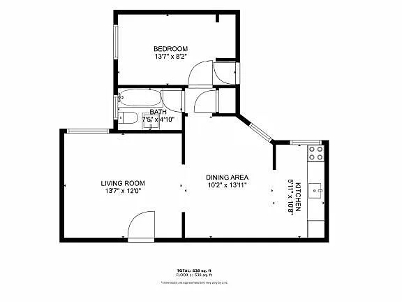 Floor plan 21 Hazelwood 1 Bed 1 Bath Basic