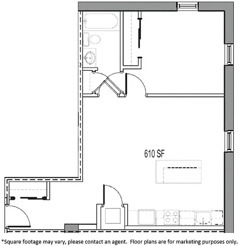 Floor plan 1 BED 1 BATH APT B-7