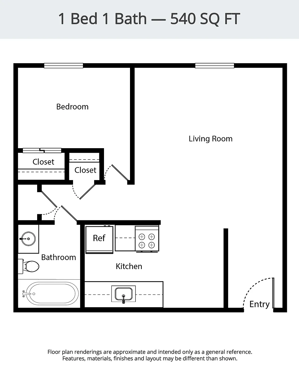 Floor plan 1 Bed 1 Bath Interior