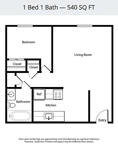 Floor plan 1 Bed 1 Bath Interior